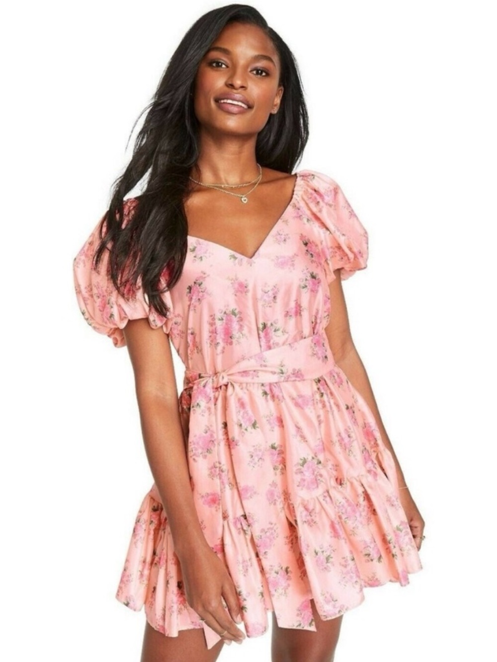 LoveShackFancy Cecile Puff Sleeve Peach Pink Floral Dress Collab w/ Target Sz 4
